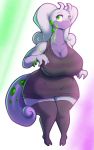  2020 2_toes 3_fingers antennae_(anatomy) anthro badenov big_breasts breasts cleavage clothed clothing curled_tail curvy_figure dragon dress eyelashes female fingers goodra green_eyes hi_res huge_breasts legwear long_neck nintendo pok&eacute;mon pok&eacute;mon_(species) short_dress slightly_chubby slime smile solo standing stockings thick_thighs thigh_highs toes video_games wide_hips 