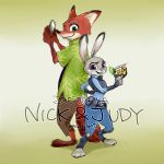  amarimo anthro barefoot bottomwear cellphone clothed clothing disney duo english_text fully_clothed fur green_background grey_body grey_fur holding_cellphone holding_object holding_phone holding_weapon judy_hopps lagomorph leporid mammal necktie nick_wilde pants phone police_uniform pose rabbit shirt simple_background standing text toeless_legwear topwear uniform weapon zootopia 
