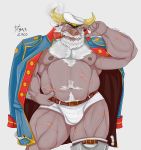  ahab_(tas) anthro beard bovid bovine bulge clothing facial_hair hat headgear headwear hi_res hieronimagnus male mammal musclegut navel nipples pecs pipe pubes scar smoking solo tokyo_afterschool_summoners true_buffalo underwear video_games water_buffalo 