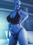  3d_(artwork) absurd_res alien alien_humanoid balls big_breasts breasts clothing digital_media_(artwork) erection fugtrup genitals gynomorph hi_res humanoid intersex liara_t&#039;soni looking_at_viewer mammal mass_effect nipples not_furry panties penis pseudo_hair tentacle_hair tentacles underwear video_games wide_hips 