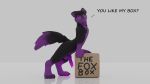  3d_(artwork) animal_genitalia animal_penis anthro black_body black_fur canid canine canine_penis dialogue digital_media_(artwork) dys dys_(character) fox fur genitals hi_res knot male mammal multicolored_body multicolored_fur penis pinup pose purple_body purple_fur purple_penis purple_tongue solo tongue two_tone_body two_tone_fur ultrayanto 