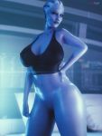  3d_(artwork) absurd_res alien alien_humanoid big_breasts breasts clothing digital_media_(artwork) female fugtrup genitals hi_res humanoid liara_t&#039;soni looking_at_viewer mammal mass_effect nipples not_furry panties pseudo_hair pussy tentacle_hair tentacles underwear video_games wide_hips 