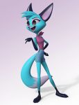  3d_(artwork) anthro bottomwear canid canine clothing digital_media_(artwork) female fluffy fluffy_tail fox gloves_(marking) jazzie leg_markings lemurfeature long_tail mammal markings pointy_nose pose shirt shorts simple_background smile socks_(marking) solo topwear 