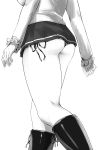  1girl absurdres ass boots breasts gloves greyscale head_out_of_frame highres large_breasts legs lower_body microskirt monochrome original panties pleated_skirt rakia_(ds00309) side-tie_panties skirt solo underwear 