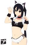  1girl animal_ears black_hair blush_stickers cat_ears choker highres j_adsen k-on! maid midriff nakano_azusa navel paw_pose simple_background skirt solo stomach twintails white_background 