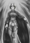  1girl arm_at_side black_eyes breasts cape character_request gloves hair_between_eyes highres large_breasts looking_at_viewer made_in_abyss monochrome multicolored_hair ozen short_hair shzsntma smirk solo 