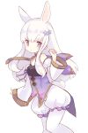  1girl animal_ears bunny_ears bunny_girl bunny_tail detached_sleeves fire_emblem fire_emblem:_three_houses fire_emblem_heroes hair_ornament kemonomimi_mode long_hair long_sleeves lysithea_von_ordelia pink_eyes simple_background solo tail teu_(navy) white_background white_hair white_legwear 