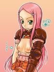  armor artist_request breasts final_fantasy final_fantasy_tactics_advance green_eyes jpeg_artifacts no_bra pink_hair ritz_malheur small_breasts solo topless translated 