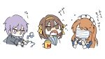  3girls asahina_mikuru brown_eyes brown_hair chibi coronavirus_pandemic cup foam grey_eyes hairband highres kuuma25_kuma long_hair mask mouth_mask multiple_girls nagato_yuki orange_hair rinsing sailor_collar school_uniform short_hair silver_hair surgical_mask suzumiya_haruhi suzumiya_haruhi_no_yuuutsu washing_hands water 