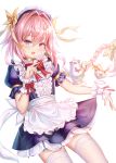  1boy aaeru alternate_costume apron astolfo_(fate) bangs blush braid commentary_request cup enmaided eyebrows_visible_through_hair fang fate/apocrypha fate_(series) hair_between_eyes highres long_hair looking_at_viewer maid maid_apron maid_dress male_focus open_mouth otoko_no_ko pink_hair purple_eyes single_braid smile teacup white_apron 