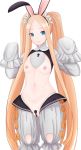  1girl abigail_williams_(fate/grand_order) absurdres adapted_costume alternate_hairstyle animal_ears bangs black_hairband blonde_hair bloomers blue_eyes bow breasts bunny_ears butterfly_hair_ornament closed_mouth fake_animal_ears fate/grand_order fate_(series) forehead grey_bloomers hair_ornament hairband hands_up heroic_spirit_festival_outfit highres keyhole long_hair long_sleeves looking_at_viewer maebari navel nipples orange_bow parted_bangs reverse_bunnysuit reverse_outfit sidelocks skate1014 sleeves_past_fingers sleeves_past_wrists small_breasts smile solo twintails underwear very_long_hair 