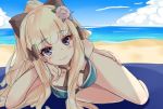  aono_(f_i_s) beach blonde_hair blue_eyes breasts ponytail princess_connect! princess_connect!_re:dive sasaki_saren swimsuit 