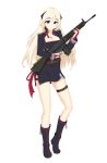  1girl absurdres battle_rifle blonde_hair blue_eyes elaine13 g3_(girls_frontline) girls_frontline gun h&amp;k_g3 highres long_hair looking_at_viewer rifle solo weapon white_background 