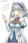  1girl blue_eyes braid breasts crown_braid head_wings juliet_sleeves long_sleeves looking_at_viewer marfrey medium_breasts melia o-ring puffy_sleeves silver_hair simple_background smile solo white_background xenoblade_(series) xenoblade_1 