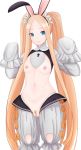  1girl abigail_williams_(fate/grand_order) absurdres adapted_costume alternate_hairstyle animal_ears bangs black_hairband blonde_hair bloomers blue_eyes bow breasts bunny_ears butterfly_hair_ornament closed_mouth fake_animal_ears fate/grand_order fate_(series) forehead grey_bloomers hair_ornament hairband hands_up heroic_spirit_festival_outfit highres long_hair long_sleeves looking_at_viewer navel nipples orange_bow parted_bangs pubic_hair pussy reverse_bunnysuit reverse_outfit sidelocks skate1014 sleeves_past_fingers sleeves_past_wrists small_breasts smile solo twintails uncensored underwear very_long_hair 