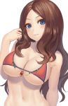  1girl abs bangs bikini blue_eyes blush breasts brown_hair cleavage collarbone fate/grand_order fate_(series) gem head_tilt jewelry leonardo_da_vinci_(fate/grand_order) long_hair looking_at_viewer md5_mismatch open_mouth ranma_(kamenrideroz) red_bikini simple_background smile solo swimsuit upper_body white_background 