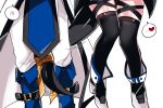  1boy 1girl belt blush boots dizzy_(guilty_gear) guilty_gear guilty_gear_xrd heart high_heels ky_kiske ribbon s2cikn_(yuzu) tail tail_hug tail_ribbon thighhighs thighs 