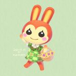  1girl animal_ears artist_name basket bunny_ears dated doubutsu_no_mori flower furry green_background lilian_(doubutsu_no_mori) matchaneko solo 