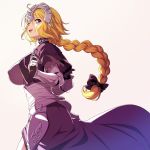  1girl 846-gou armor armored_dress back blonde_hair blue_eyes braid breasts covered_nipples fate/apocrypha fate/grand_order fate_(series) faulds gauntlets headpiece highres jeanne_d&#039;arc_(fate) jeanne_d&#039;arc_(fate)_(all) large_breasts long_braid long_hair purple_eyes single_braid smile standard_bearer thighhighs very_long_hair 