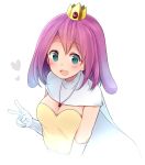  1girl :d animal_ears blush breasts cleavage copyright_request crown dog_ears duel_masters duel_masters_vsrf elbow_gloves gloves green_eyes heart jewelry matsunoki_(unknown_751) medium_breasts mini_crown necklace open_mouth pink_hair short_hair smile solo upper_body v white_gloves 