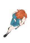  1girl bare_shoulders black_footwear boku_no_hero_academia breasts commentary_request easy_(aqk7bdqt) from_above full_body kendou_itsuka large_breasts long_hair orange_hair side_ponytail side_slit simple_background solo thigh_strap white_background 
