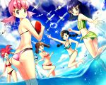  5girls :d :o air_bubble akane_(pokemon) arm_behind_head arm_up ass asuna_(pokemon) back ball bangs beachball bikini black_hair blue_bikini blue_eyes blue_hair blue_sky breasts brown_eyes brown_hair bubble cleavage clenched_hand cloud commentary_request cowboy_shot day eyebrows_visible_through_hair flat_chest flying frilled_bikini frills from_below front-tie_bikini front-tie_top gen_3_pokemon gen_4_pokemon green_bikini green_sarong gym_leader hair_between_eyes hair_ornament hair_strand hairclip half_updo hand_on_hip haruka_(pokemon) hikari_(pokemon) holding holding_ball index_finger_raised lens_flare long_hair looking_at_viewer looking_down medium_breasts midriff multi-tied_hair multiple_girls navel ocean open_hand open_mouth outdoors pink_bikini pink_eyes pink_hair piplup pokemon pokemon_(creature) pokemon_(game) pokemon_dppt pokemon_gsc pokemon_rse ponytail red_bikini red_hair rowdon sarong sidelocks sky smile standing standing_on_one_leg striped sunlight suzuna_(pokemon) swimsuit tankini twintails wading water_drop water_gun_(pokemon) wingull 