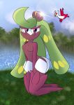  absurd_res balychen duo elemental_creature female flora_fauna forest fruyal_85 green_hair hair hi_res latias legendary_pok&eacute;mon nintendo plant pok&eacute;mon pok&eacute;mon_(species) purple_eyes tree tsareena video_games water white_body white_skin 