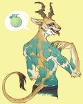  antelope anthro beastars bovid clothed clothing felid gazelle horn hybrid leopard male mammal melon_(beastars) pantherine solo tail_tuft tongue tongue_out topless tuft unknown_artist 