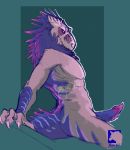  2018 athletic butt dinosaur dromaeosaurid erection feathers genitals gryph000 looking_at_viewer male penis purple_eyes reptile scalie solo theropod 