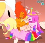  absurd_res adventure_time anthro big_breasts big_butt blush breasts butt cartoon_network elemental_creature equid female female/female fionna_the_human fire fire_creature flame_princess food food_creature food_humanoid group hi_res horn human humanoid lady_rainicorn mammal navel nipples princess_bubblegum somescrub unicorn 