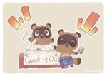  2017 animal_crossing anthro brown_body brown_fur canid canine duo eyes_closed fur hellox2 mammal nintendo phone raccoon_dog tanuki text timmy_nook tommy_nook video_games 