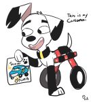  101_dalmatian_street 101_dalmatians 2018 canid canine canis car cars_(disney) collar cripple dalmatian delgado_(101_dalmatians) disability disney domestic_dog drawing english_text fangs feral hi_res male mammal mtbean open_mouth pixar solo text tongue vehicle wheels young 