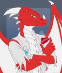  2020 5_fingers absurd_res anthro claws clothed clothing digital_media_(artwork) dragon fingers hi_res horn icelectricspyro male membrane_(anatomy) membranous_wings red_body red_scales scales scalie solo spines western_dragon wings yellow_eyes 