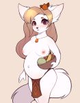  absurd_res accessory anthro banana belly big_belly big_breasts breasts clothed clothing cute_eyes female flower flower_in_hair food fruit hair hair_accessory hi_res loincloth looking_at_viewer navel nipples plant pregnant pregnant_belly solo topless yasuokakitsune 