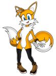  2020 absurd_res alpha_channel anthro blue_eyes bottomless canid canine clothed clothing crossgender evoheaven_(artist) female footwear fox fur handwear hi_res legwear male_(lore) mammal miles_prower nude on_model open_mouth open_smile pinup pose sega shoes simple_background smile socks solo sonic_the_hedgehog_(series) standing thick_thighs thigh_highs transparent_background video_games white_body white_fur yellow_body yellow_fur 