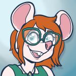  1:1 anthro buckteeth clothed clothing eyeshadow eyewear female glasses hair headshot_portrait jewelry lgbt_pride looking_at_viewer lucheek makeup mammal mouse murid murine necklace occam_(character) open_mouth portrait pride_colors rainbow red_hair rodent shirt smile solo tank_top teeth topwear 