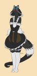  artblush blush bottomwear clothing frilly glowing glowing_eyes hi_res legwear maid_uniform male reptile safe scalie skirt snake thigh_highs uniform vacial_covering 