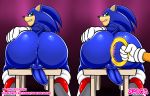  anthro big_butt blue_body butt clothing duo footwear genitals gloves green_eyes handwear hi_res huge_butt humanoid_genitalia humanoid_penis hyper hyper_butt imminent_fisting male male/male miles_prower penis shoes simple_background solo sonic_the_hedgehog sonic_the_hedgehog_(series) spaca 