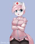  2020 4:5 absurd_res anthro anthrofied blue_eyes breasts clothed clothing crossed_arms cutie_mark digital_media_(artwork) earth_pony equid equine female friendship_is_magic fully_clothed hair hat headgear headwear hi_res holding_object horse iloota legwear looking_at_viewer mammal my_little_pony nurse nurse_hat nurse_redheart_(mlp) nurse_uniform open_mouth pink_hair pony scientific_instrument simple_background solo stockings thermometer uniform weather_instrument 