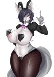  anthro big_breasts blush breasts bunny_costume camel_toe canid canine clothing costume female hi_res kemono legwear looking_at_viewer mammal navel nipples red_eyes skulkers solo sora_(skulkers) 