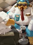  2020 3:4 accipitrid accipitriform animal_crossing anthro apollo_(animal_crossing) avian bird black_body blue_body blush clothing columbid dodo duo eagle eyewear hi_res kemono male necktie nikiciy nintendo overweight overweight_male shirt sitting sunglasses topwear video_games white_body wilbur_(animal_crossing) 