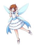  2019 3:4 blue_eyes breasts clothing dress fairy female footwear hair hi_res high_heels humanoid inksgirls not_furry shoes short_hair simple_background smile solo white_background winged_humanoid wings 