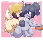  &lt;3 2020 absurd_res anthro balls bite blonde_hair blush border canid canine canis collar domestic_dog duo ear_bite eyes_covered fan_character freckles fur genitals grey_body grey_fur grey_hair hair hi_res humanoid_genitalia humanoid_penis male male/male mammal niko_(pkfirefawx) pawpads penis pkfirefawx signature simple_background thick_thighs uncut white_border wide_hips yellow_body yellow_fur 