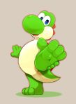  3_toes ambiguous_gender anthro barefoot blue_eyes feet foot_focus hindpaw looking_at_viewer mario_bros nintendo nude on_one_leg open_mouth paws pose raised_leg reptile scalie simple_background soles solo standing toes video_games yojoo yoshi 