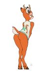  ambiguous_gender animal_crossing beau_(animal_crossing) bottomless butt cervid clothed clothing ecmajor fur hi_res hooves horn male_(lore) mammal nintendo orange_body orange_fur simple_background standing video_games white_background 