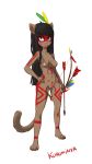  9:16 absurd_res accessory alpha_channel anthro areola arrow bangs bare_chest bare_shoulders barefoot belly black_hair bodypaint bow_(weapon) breasts brown_body brown_fur colored domestic_cat doxhun face_paint feathers felid feline felis female fur genitals hair hair_accessory hi_res indigenous long_hair looking_at_viewer mammal native navel nude plantigrade pussy ranged_weapon smile smirk solo weapon 