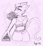  &lt;3 2020 ambiguous_gender andy_(kaboozey) anthro butt clothing cosplay cute_fangs domestic_cat felid feline felis freckles gloves handwear hi_res jacket king_of_fighters mammal rear_view salaciouslx saliva_on_tongue signature simple_background sketch solo tongue tongue_out topwear whiskers zipper 