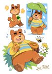  animal_crossing anthro arthropod bee bottomless chibi clothed clothing eyebrows honey hymenopteran insect leaf male mammal nintendo raining shirt slightly_chubby solo takataka teddy_(animal_crossing) thick_eyebrows topwear umbrella ursid video_games 