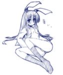  animal_ears ass blush bunny_ears graphite_(medium) kneehighs legs monochrome no_bra no_pants open_clothes open_shirt reisen_udongein_inaba shirt sketch socks solo touhou traditional_media wavy_mouth yuuki_eishi 