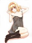  alice_margatroid blonde_hair boots breasts chemise hairband kuku lingerie nipples red_eyes see-through short_hair small_breasts solo strap_slip touhou underwear 